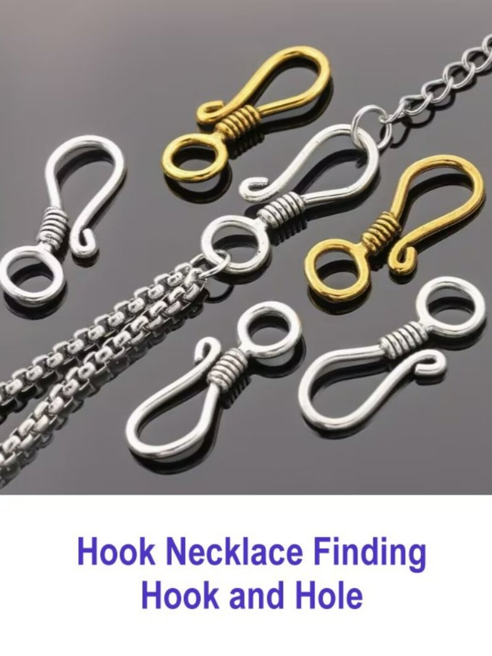 Hook Necklace Finding - Hook and Hole 15 Pieces  Gold tone or Silver tone